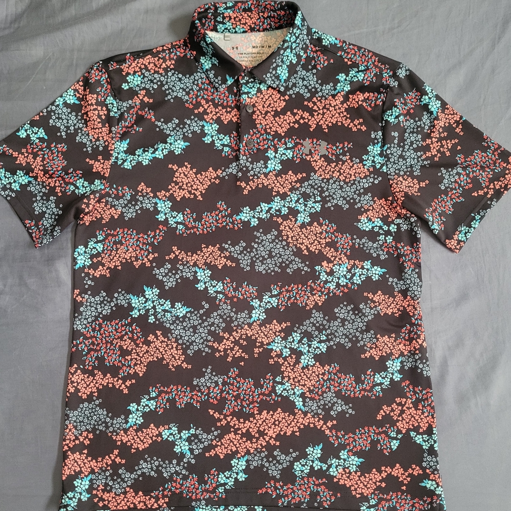 Under Armour Black and Blue Floral Polo Shirt